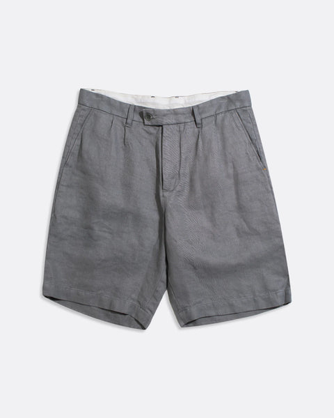 Far Afield Double Pleat Linen Short - Charcoal Grey