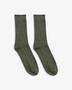 Far Afield Textured Stripe Socks - Turf Green