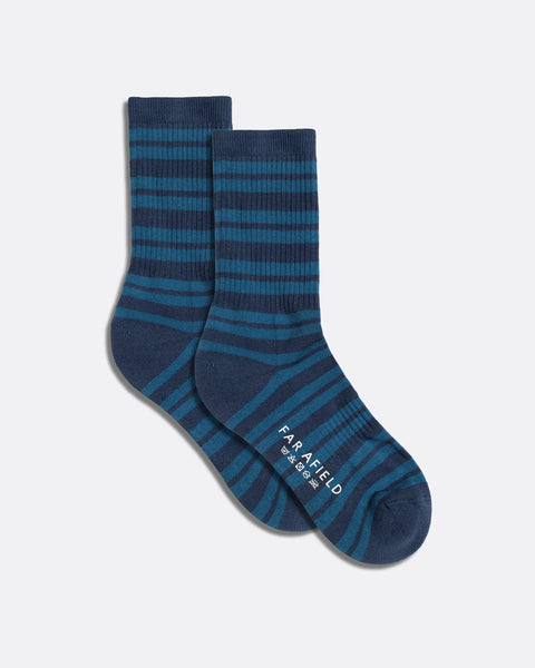 Far Afield Ribbed Stripe Socks - Navy/Blue