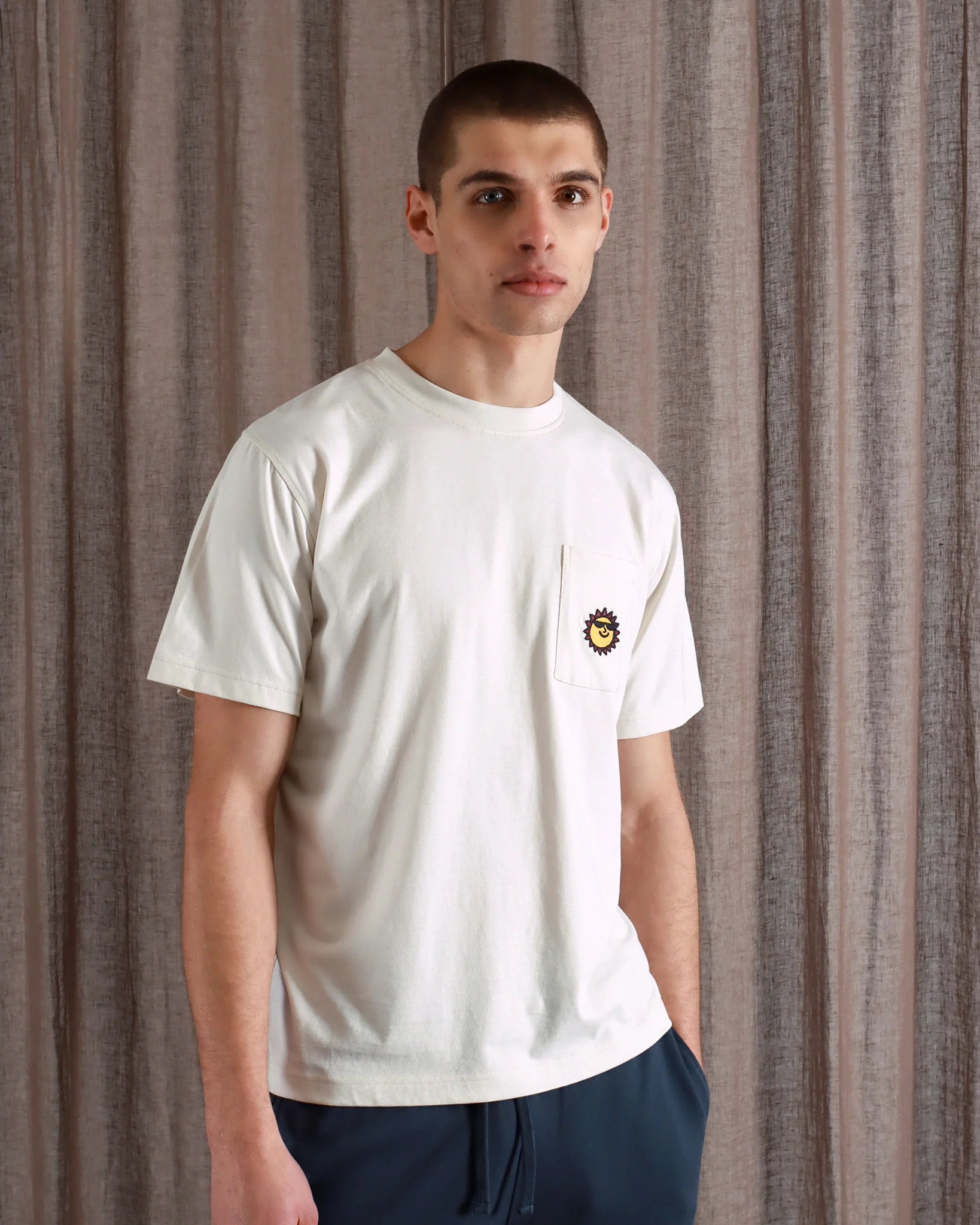 Far Afield Embroidered S/S Tee - White Sunny Motif