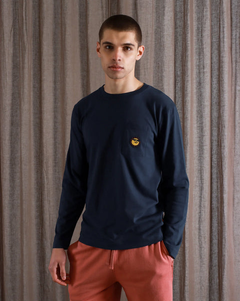 Far Afield Embroidered L/S Tee - Navy Sunny Motif