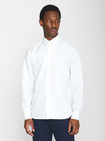 Knowledge Cotton ALF Regular Fit Crispy Cotton Shirt - Bright White