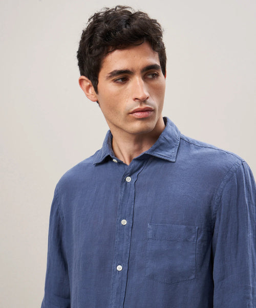 Hartford Paul Pat Linen Shirt - Cobalt Blue