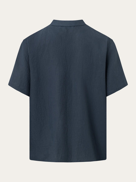 Knowledge Cotton Box S/S Linen Shirt - Total Eclipse
