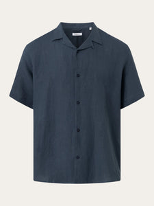 Knowledge Cotton Box S/S Linen Shirt - Total Eclipse