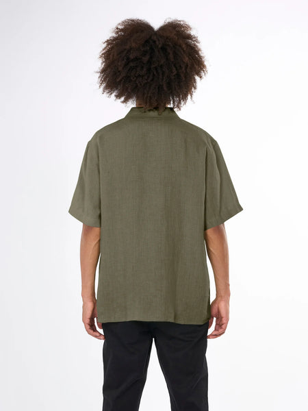 Knowledge Cotton Box S/S Linen Shirt - Burned Olive