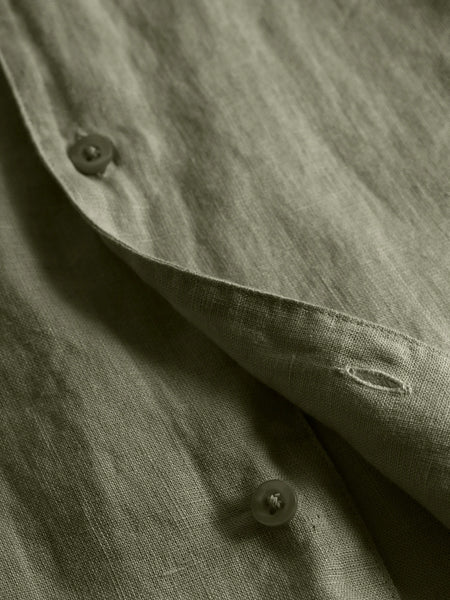 Knowledge Cotton Box S/S Linen Shirt - Burned Olive