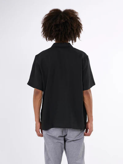 Knowledge Cotton Box Linen S/S Shirt - Black Jet