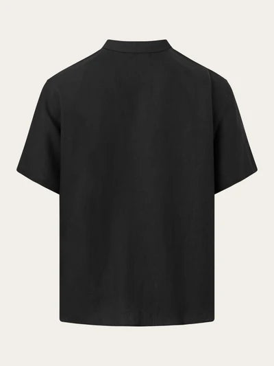 Knowledge Cotton Box Linen S/S Shirt - Black Jet
