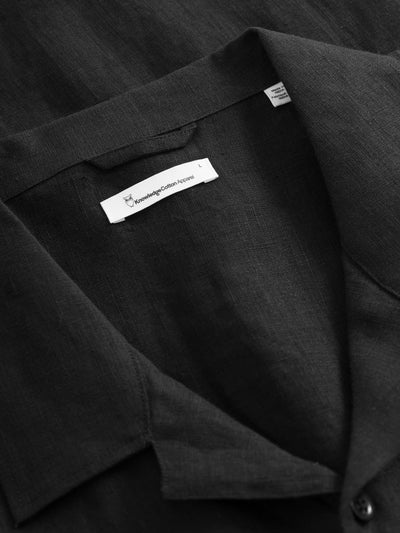Knowledge Cotton Box Linen S/S Shirt - Black Jet