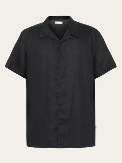Knowledge Cotton Box Linen S/S Shirt - Black Jet