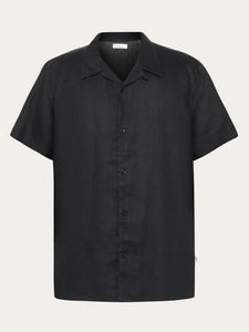 Knowledge Cotton Box Linen S/S Shirt - Black Jet