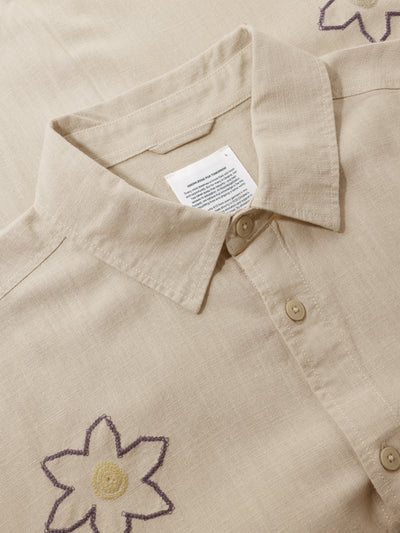 Knowledge Cotton Apparel S/S Breeze Comfort Embroidery Shirt - Light Feather Grey
