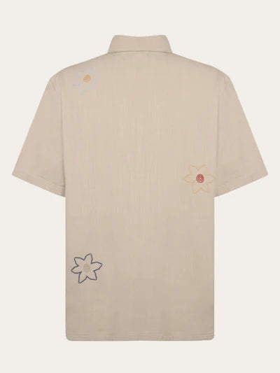 Knowledge Cotton Apparel S/S Breeze Comfort Embroidery Shirt - Light Feather Grey