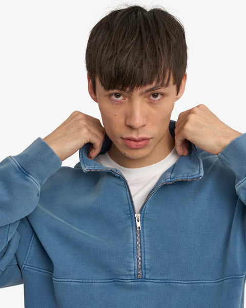 Colorful Standard Organic Mens Quarter Zip Sweatshirt - Faded Indigo