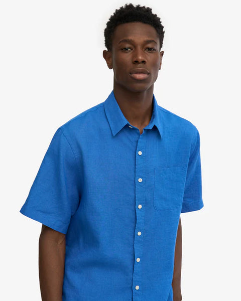 Colorful Standard S/S  Linen Shirt - Pacific blue