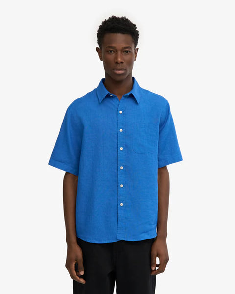 Colorful Standard S/S  Linen Shirt - Pacific blue