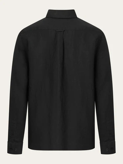 Knowledge Cotton Regular Linen Shirt - Black Jet