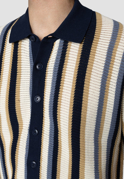 Clean Cut Copenhagen Daniel Knitted S/S Shirt Ecru/Blue Stripe