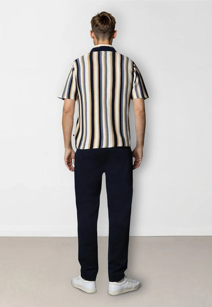 Clean Cut Copenhagen Daniel Knitted S/S Shirt Ecru/Blue Stripe