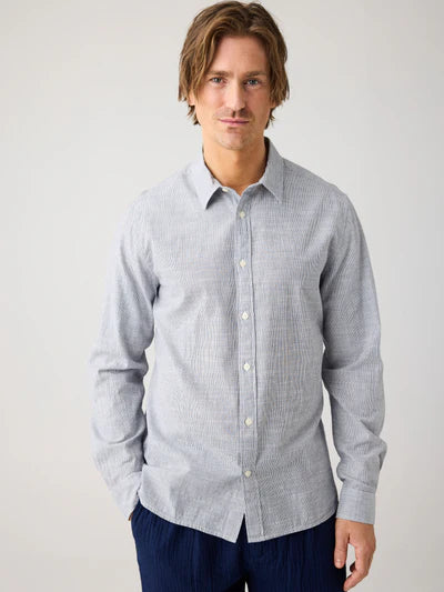 Knowledge Cotton Apparel Dune Striped Shirt - Blue Stripe