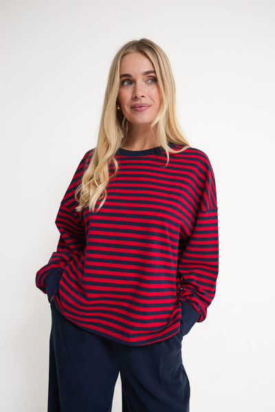 Fika Edit - Cally LS Stripe Top - Red/Navy