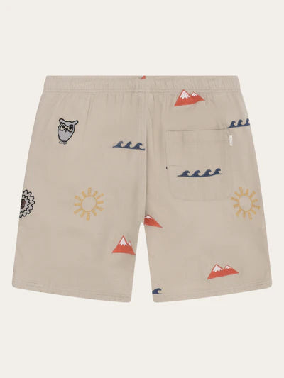 Knowledge Cotton Fig Loose Embroidered Shorts - Light Feather Grey