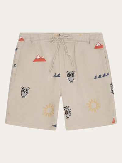 Knowledge Cotton Fig Loose Embroidered Shorts - Light Feather Grey
