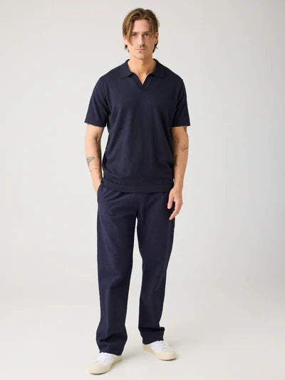 Knowledge Cotton Apparel Loose Seersucker Pants - Night Sky