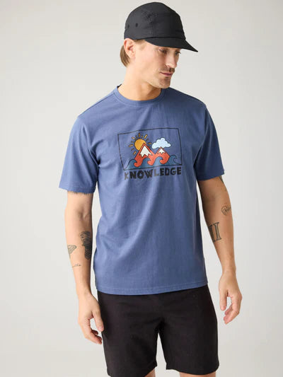 Knowledge Cotton Apparel Front  Print Tee - Vintage Indigo