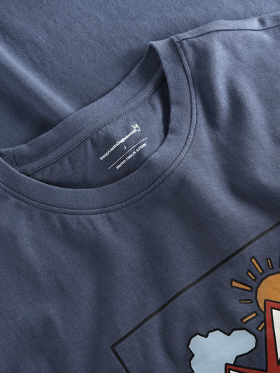 Knowledge Cotton Apparel Front  Print Tee - Vintage Indigo