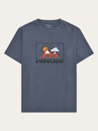 Knowledge Cotton Apparel Front  Print Tee - Vintage Indigo