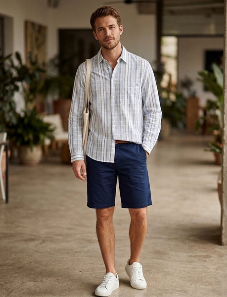 Scotch & Soda Striped Relaxed L/S Shirt - Ensign Blue Stripe