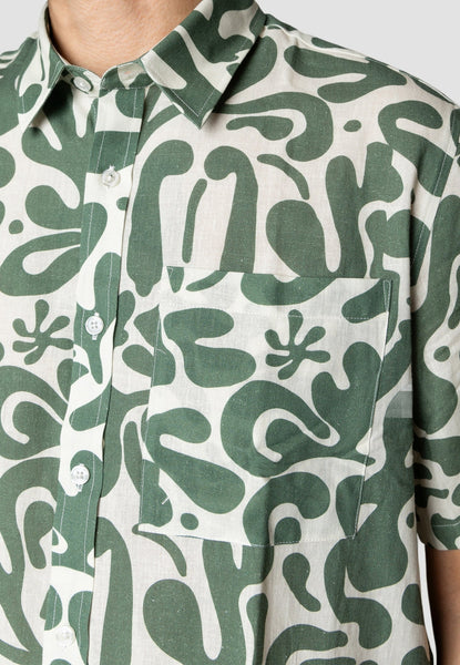 Clean Cut Copenhagen Harry S/S Shirt - Ecru/Dark Green
