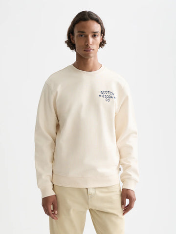Scotch & Soda Chest Logo Regular Fit  Sweatshirt - Eggnog