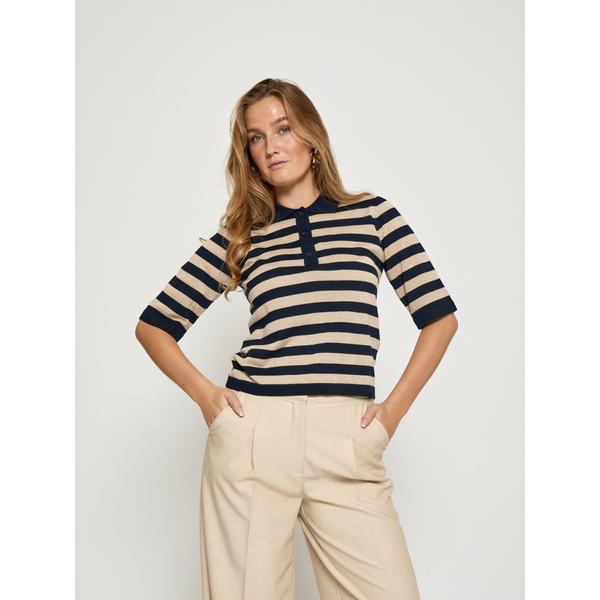 Minus - Msalice Striped Polo Shirt - Black/Iris