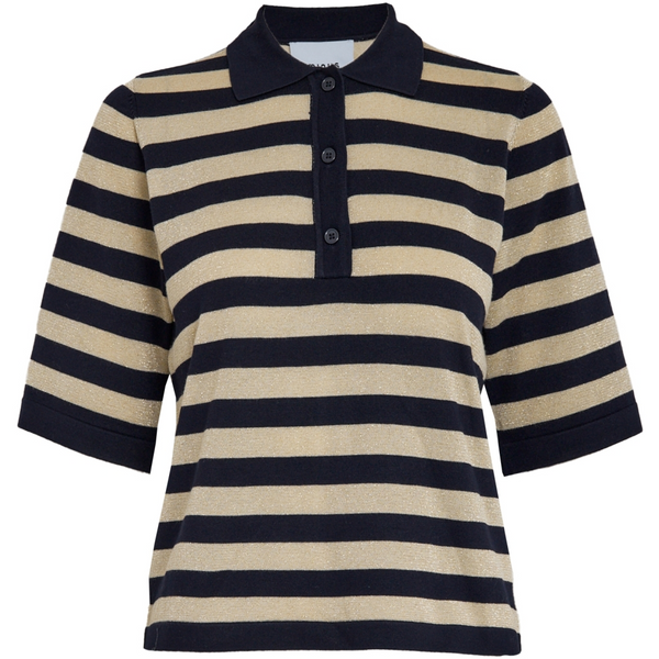 Minus - Msalice Striped Polo Shirt - Black/Iris