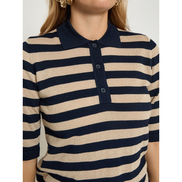 Minus - Msalice Striped Polo Shirt - Black/Iris