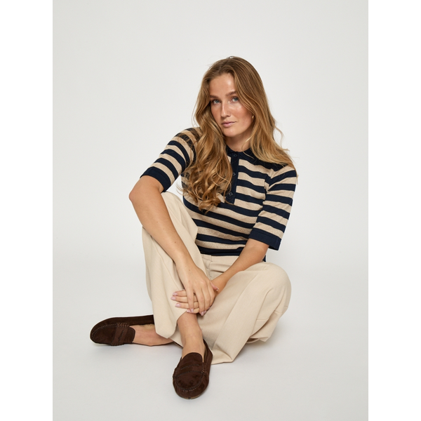 Minus - Msalice Striped Polo Shirt - Black/Iris