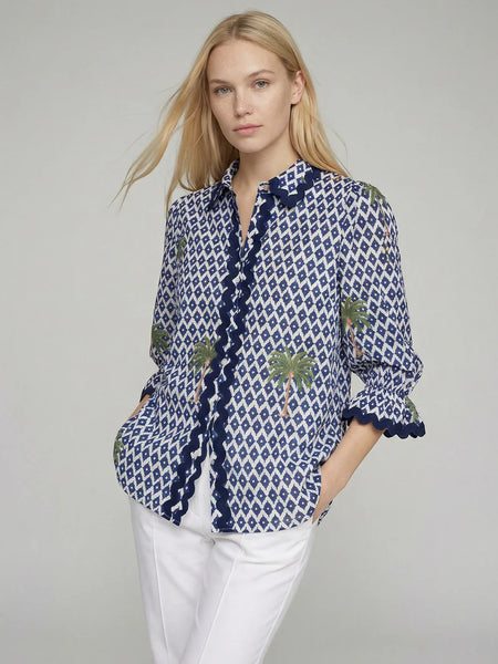 Vilagallo - Ikat Palm Tree  Shirt - Blue