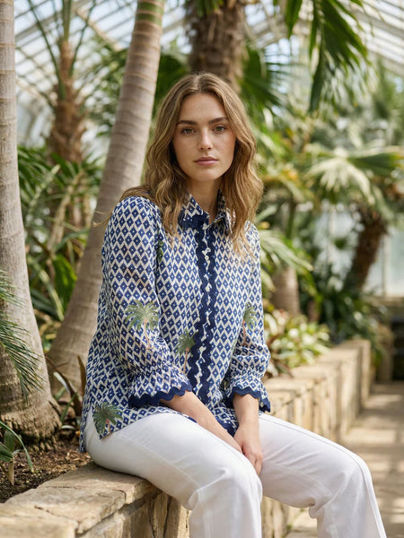 Vilagallo - Ikat Palm Tree  Shirt - Blue