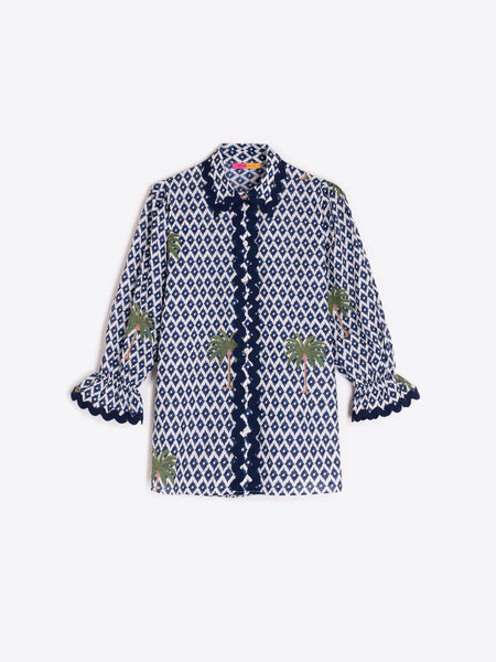 Vilagallo - Ikat Palm Tree  Shirt - Blue