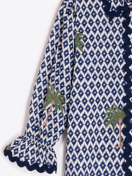 Vilagallo - Ikat Palm Tree  Shirt - Blue