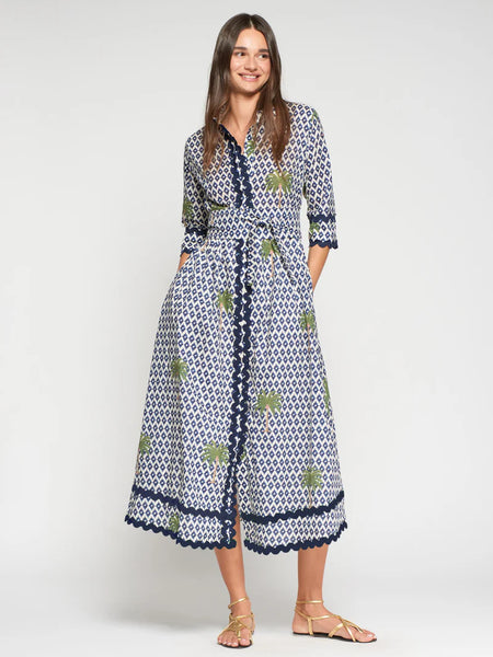 Vilagallo - Ikat Palm Tree Dress - Blue
