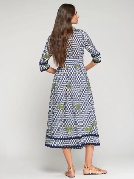 Vilagallo - Ikat Palm Tree Dress - Blue