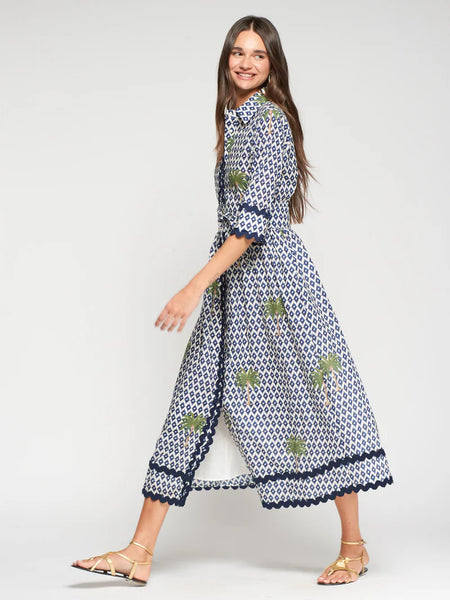 Vilagallo - Ikat Palm Tree Dress - Blue