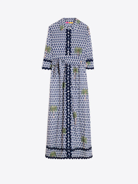 Vilagallo - Ikat Palm Tree Dress - Blue