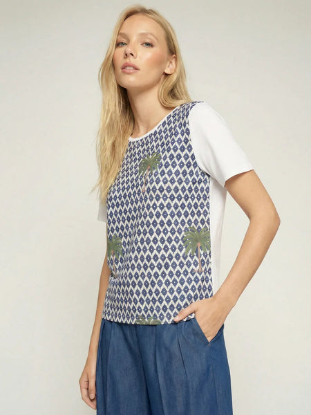 Vilagallo - Ikat Palm Tree Tee - Blue/White