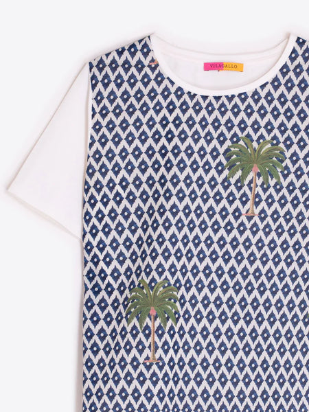 Vilagallo - Ikat Palm Tree Tee - Blue/White