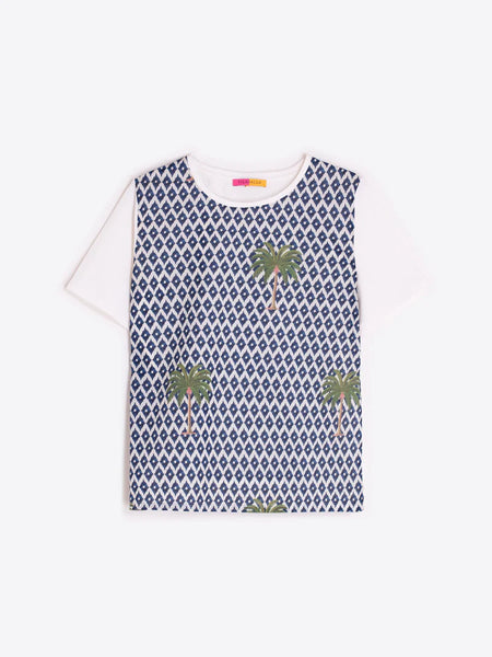 Vilagallo - Ikat Palm Tree Tee - Blue/White